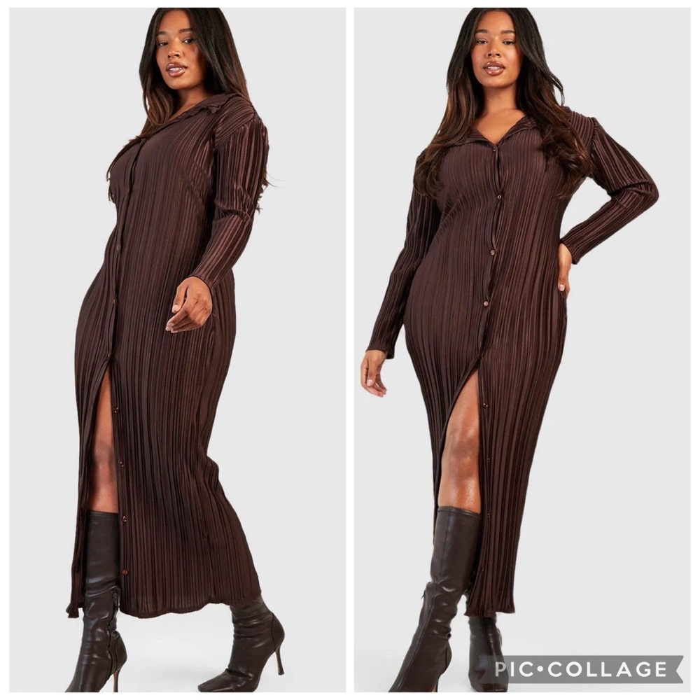 Boohoo Plus Chocolate Button-Up Midi Dress